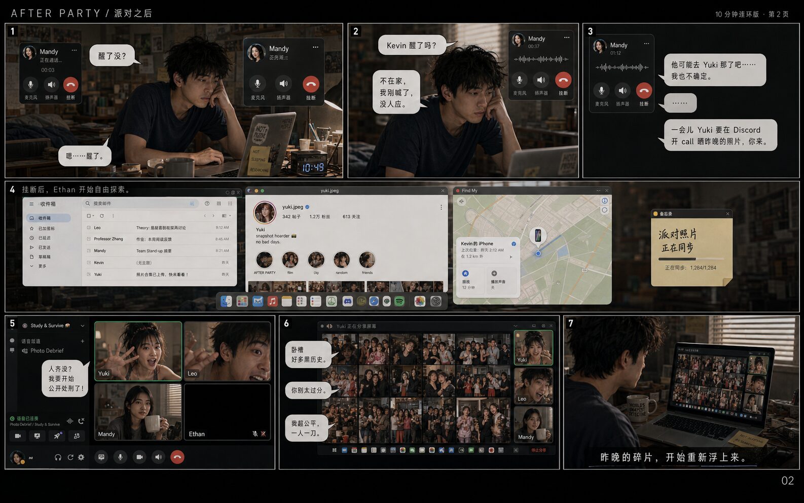 派对之后 — 分镜：群聊与照片调查